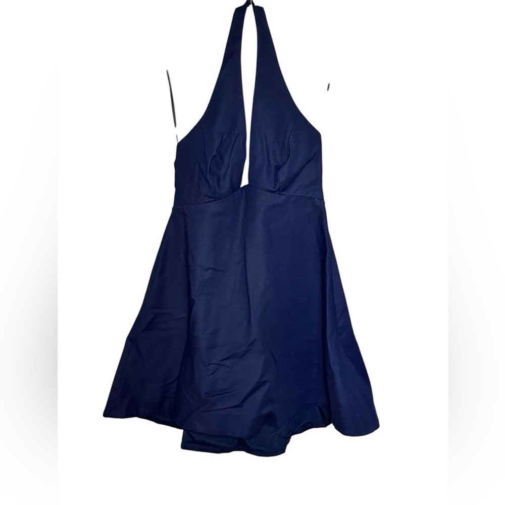 Halston Heritage Navy Blue Halter Flare Dress Size 8 - Picture 3 of 7